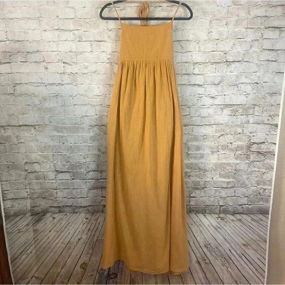 House of Harlow 1960 Small Halter Long Dress Lined Pockets Tie Back Tencel S